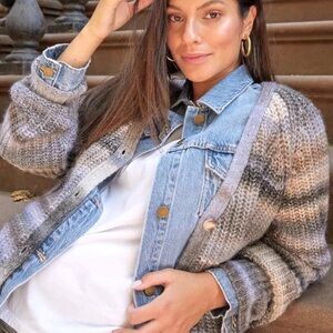 HATCH Marlow Wool Cardigan in Striped Oatmeal/Gray 🤰🩶🤎